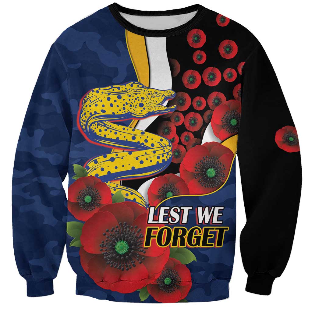 Parramatta Eels ANZAC Personalised Sweatshirt Lest We Forget Poppy Camo