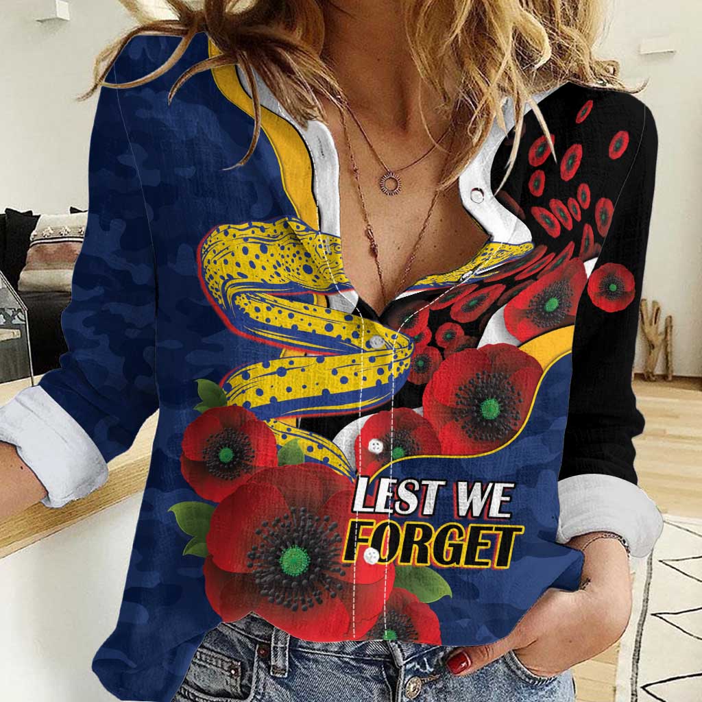 Parramatta Eels ANZAC Personalised Women Casual Shirt Lest We Forget Poppy Camo