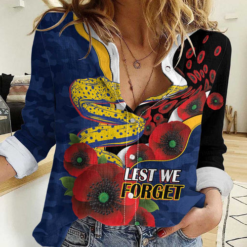 Parramatta Eels ANZAC Personalised Women Casual Shirt Lest We Forget Poppy Camo