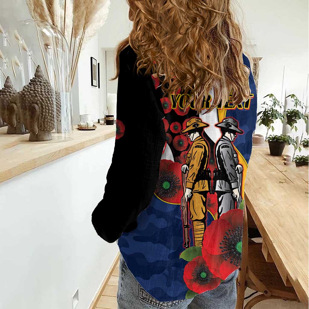Parramatta Eels ANZAC Personalised Women Casual Shirt Lest We Forget Poppy Camo