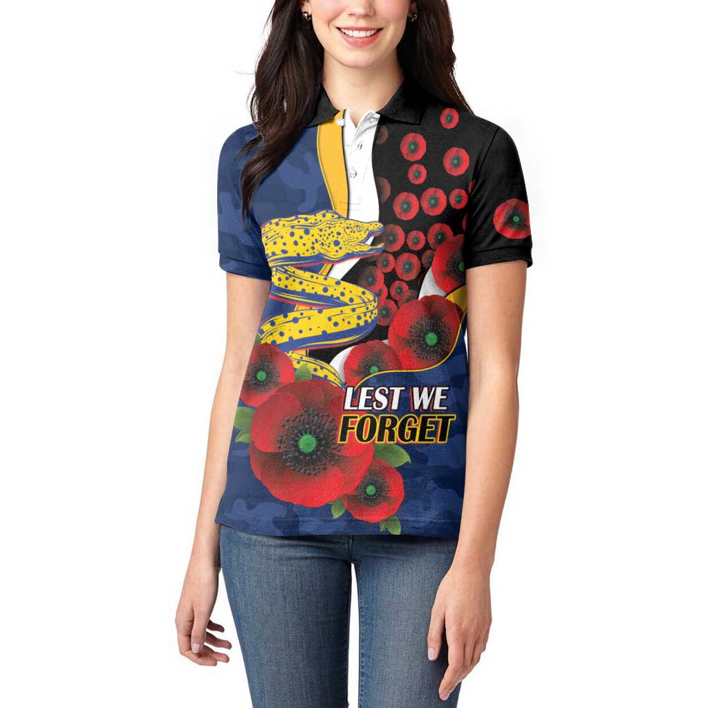 Parramatta Eels ANZAC Personalised Women Polo Shirt Lest We Forget Poppy Camo
