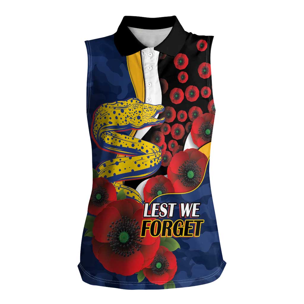 Parramatta Eels ANZAC Personalised Women Sleeveless Polo Shirt Lest We Forget Poppy Camo