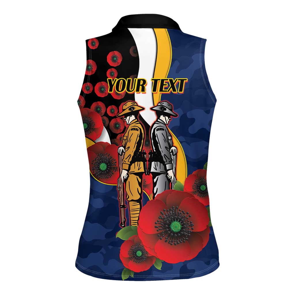 Parramatta Eels ANZAC Personalised Women Sleeveless Polo Shirt Lest We Forget Poppy Camo