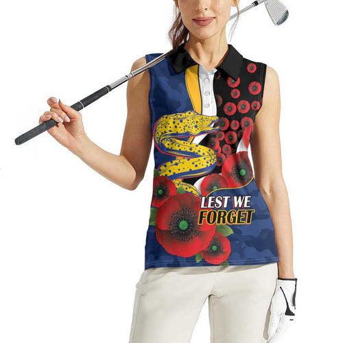 Parramatta Eels ANZAC Personalised Women Sleeveless Polo Shirt Lest We Forget Poppy Camo