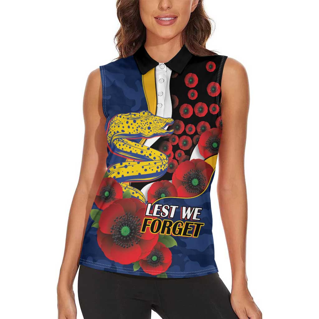 Parramatta Eels ANZAC Personalised Women Sleeveless Polo Shirt Lest We Forget Poppy Camo