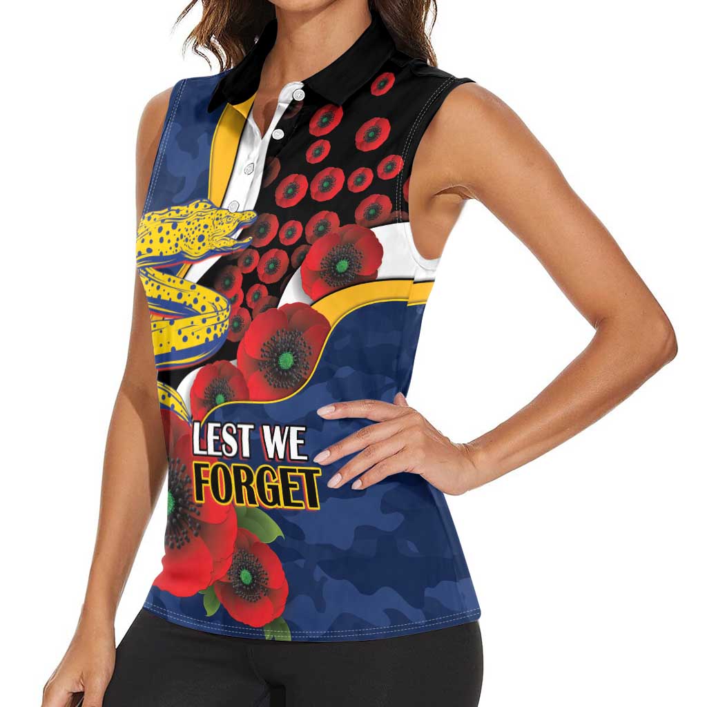 Parramatta Eels ANZAC Personalised Women Sleeveless Polo Shirt Lest We Forget Poppy Camo
