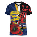 Parramatta Eels ANZAC Personalised Women V-Neck T-Shirt Lest We Forget Poppy Camo