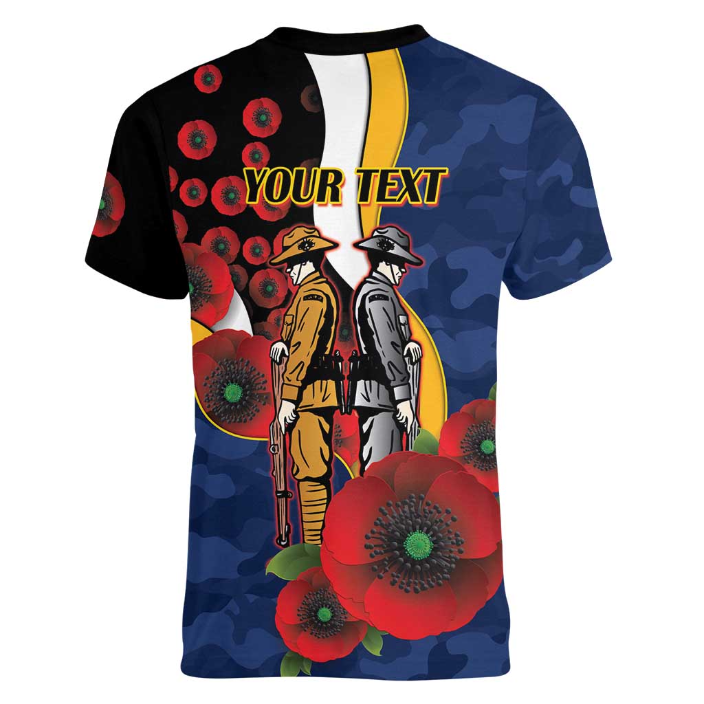 Parramatta Eels ANZAC Personalised Women V-Neck T-Shirt Lest We Forget Poppy Camo