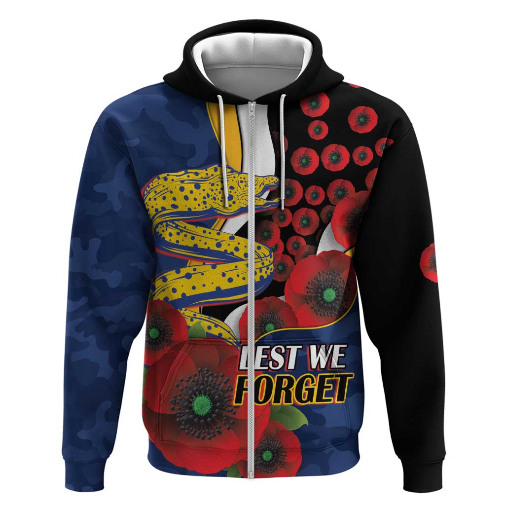 Parramatta Eels ANZAC Personalised Zip Hoodie Lest We Forget Poppy Camo