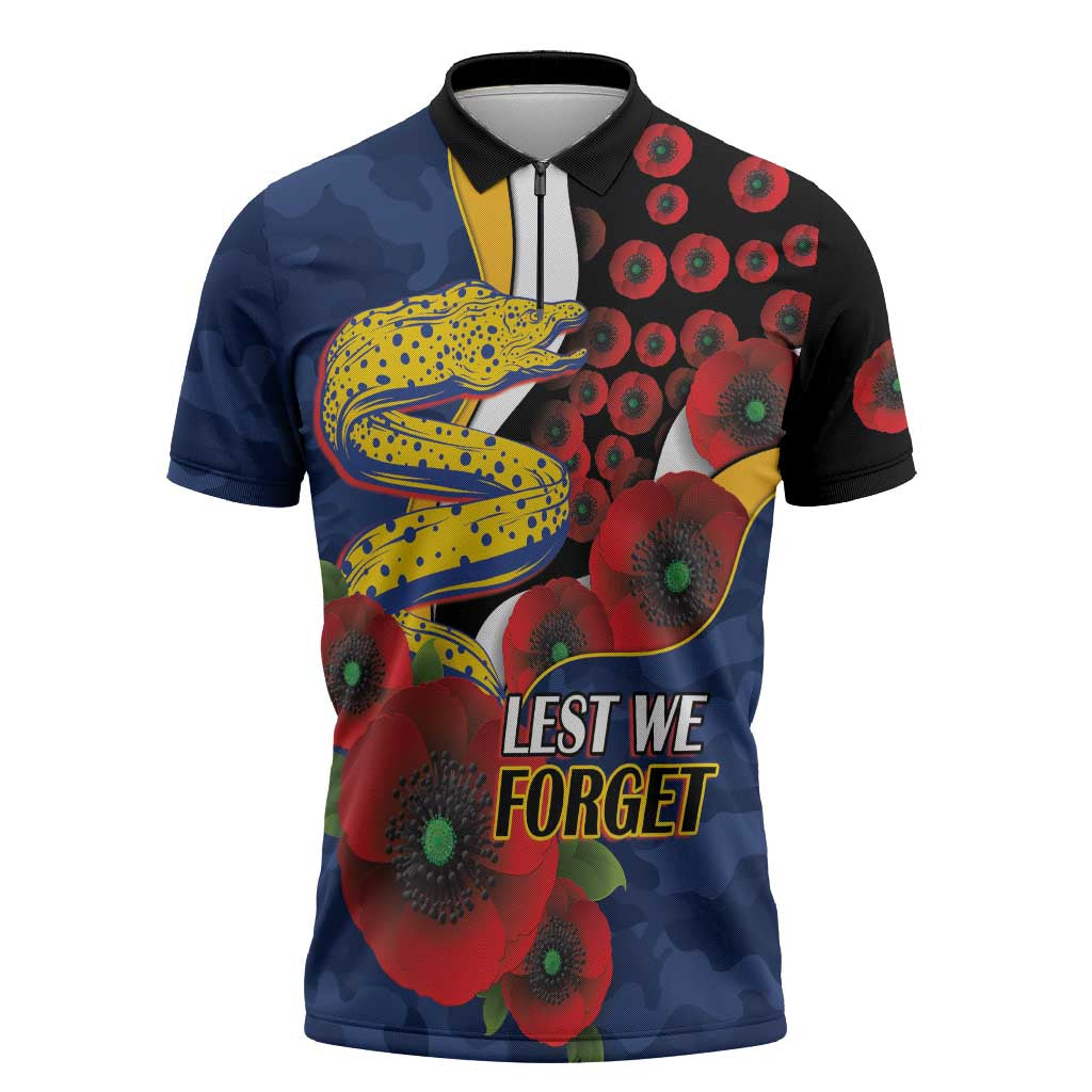 Parramatta Eels ANZAC Personalised Zipper Polo Shirt Lest We Forget Poppy Camo