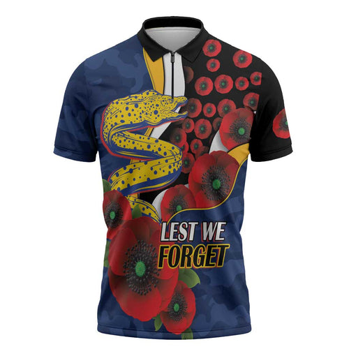 Parramatta Eels ANZAC Personalised Zipper Polo Shirt Lest We Forget Poppy Camo