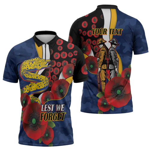 Parramatta Eels ANZAC Personalised Zipper Polo Shirt Lest We Forget Poppy Camo