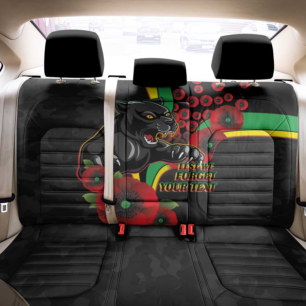 Penrith Panthers ANZAC Personalised Back Car Seat Cover Lest We Forget Poppy Camo