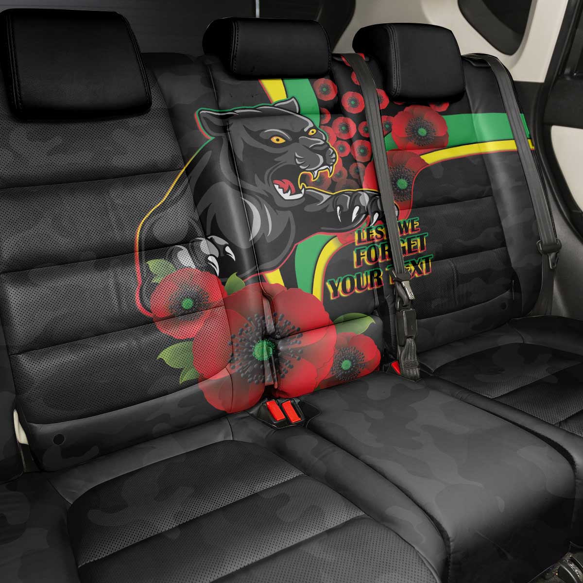 Penrith Panthers ANZAC Personalised Back Car Seat Cover Lest We Forget Poppy Camo