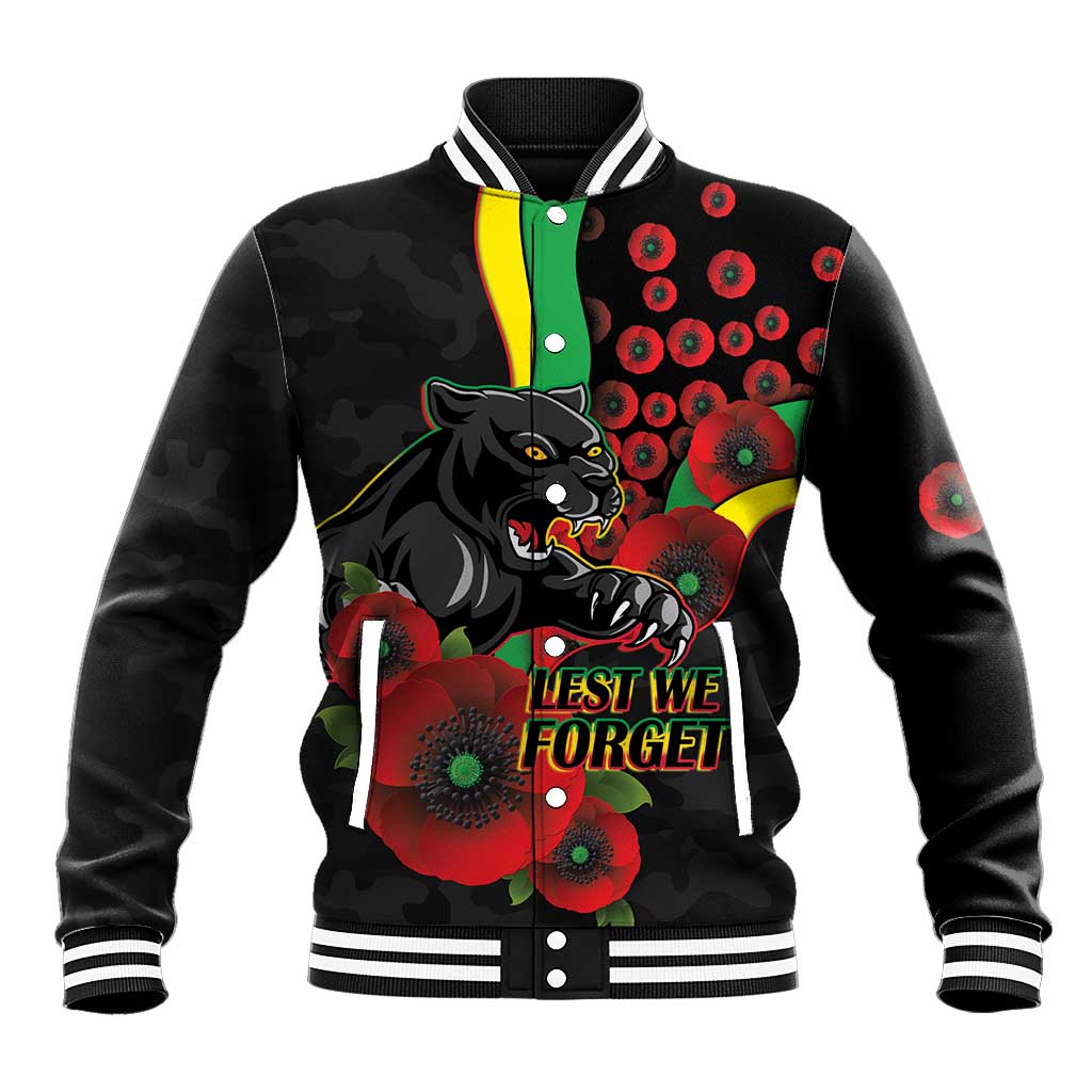 Penrith Panthers ANZAC Personalised Baseball Jacket Lest We Forget Poppy Camo