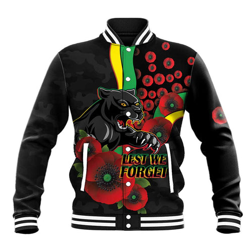 Penrith Panthers ANZAC Personalised Baseball Jacket Lest We Forget Poppy Camo