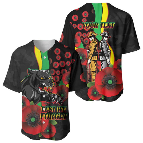 Penrith Panthers ANZAC Personalised Baseball Jersey Lest We Forget Poppy Camo