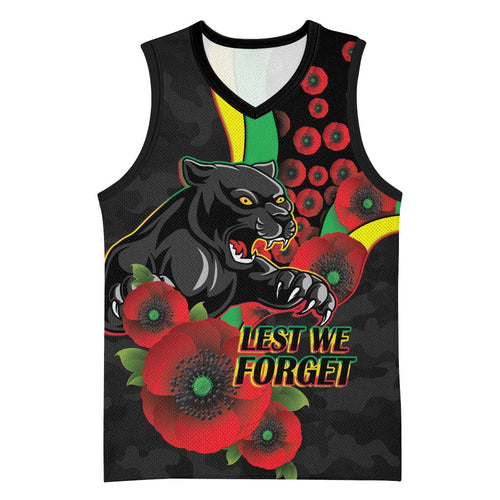 Penrith Panthers ANZAC Personalised Basketball Jersey Lest We Forget Poppy Camo