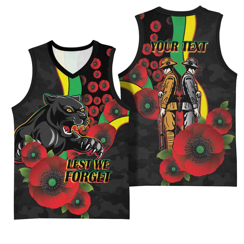 Penrith Panthers ANZAC Personalised Basketball Jersey Lest We Forget Poppy Camo