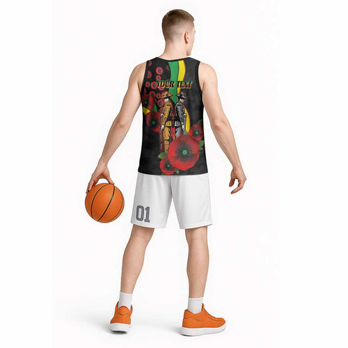 Penrith Panthers ANZAC Personalised Basketball Jersey Lest We Forget Poppy Camo