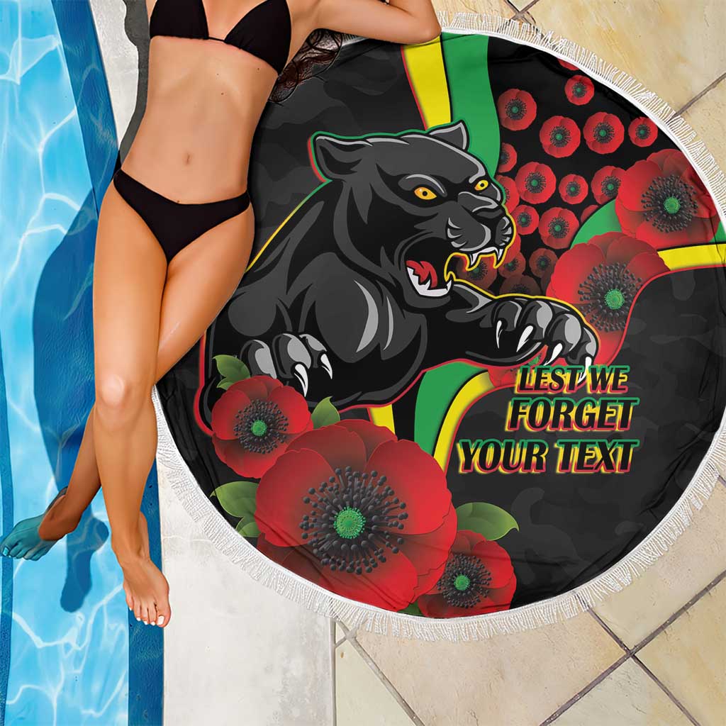 Penrith Panthers ANZAC Personalised Beach Blanket Lest We Forget Poppy Camo