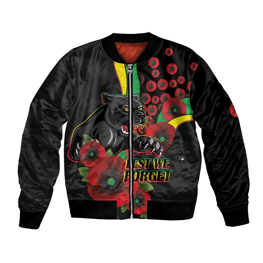 Penrith Panthers ANZAC Personalised Bomber Jacket Lest We Forget Poppy Camo