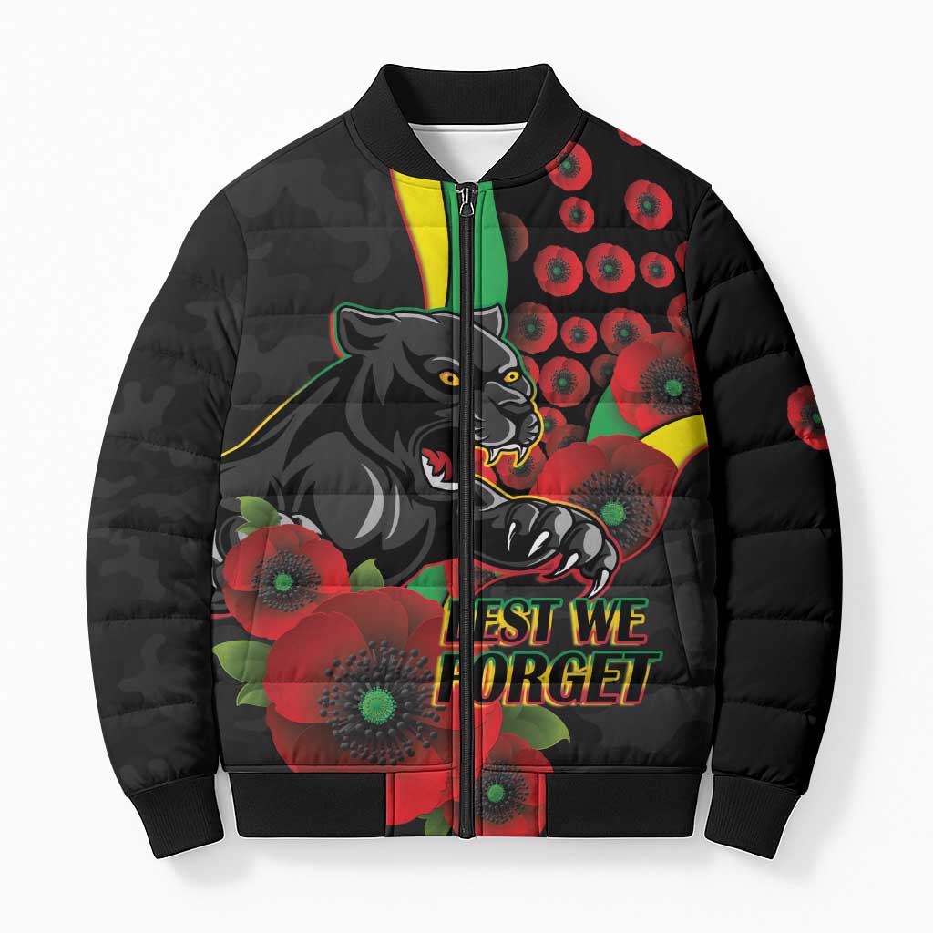 Penrith Panthers ANZAC Personalised Bomber Puffer Jacket Lest We Forget Poppy Camo
