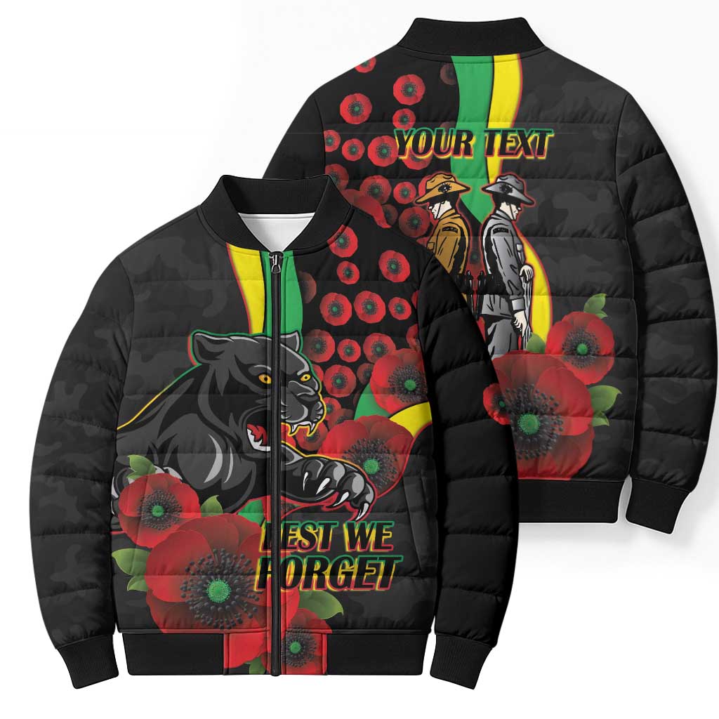 Penrith Panthers ANZAC Personalised Bomber Puffer Jacket Lest We Forget Poppy Camo