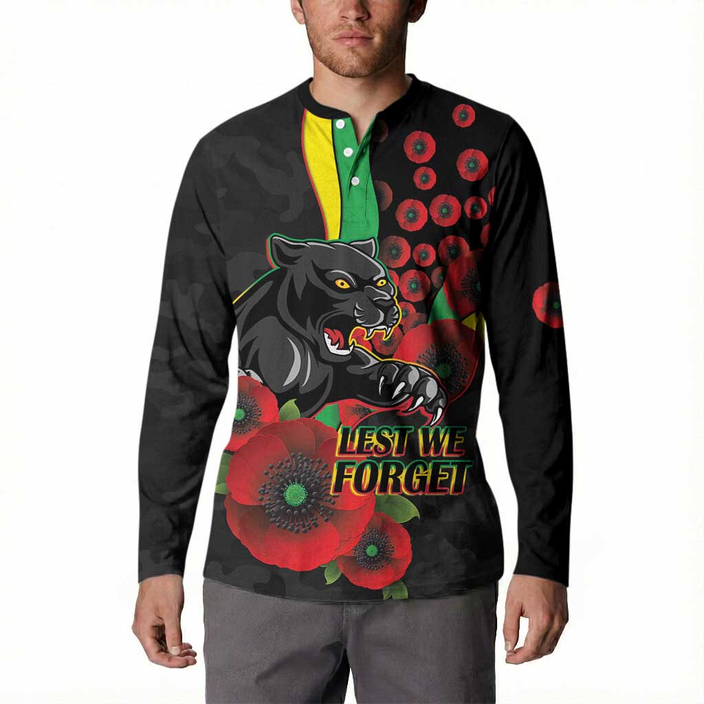 Penrith Panthers ANZAC Personalised Button Sweatshirt Lest We Forget Poppy Camo