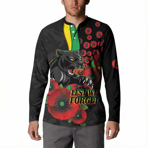 Penrith Panthers ANZAC Personalised Button Sweatshirt Lest We Forget Poppy Camo