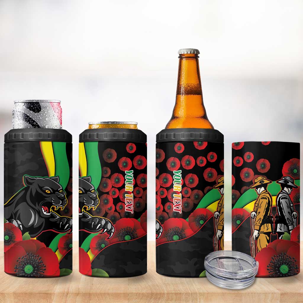 Penrith Panthers ANZAC Personalised 4 in 1 Can Cooler Tumbler Lest We Forget Poppy Camo