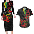 Penrith Panthers ANZAC Personalised Couples Matching Long Sleeve Bodycon Dress and Hawaiian Shirt Lest We Forget Poppy Camo