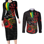Penrith Panthers ANZAC Personalised Couples Matching Long Sleeve Bodycon Dress and Long Sleeve Button Shirt Lest We Forget Poppy Camo