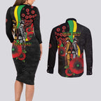 Penrith Panthers ANZAC Personalised Couples Matching Long Sleeve Bodycon Dress and Long Sleeve Button Shirt Lest We Forget Poppy Camo
