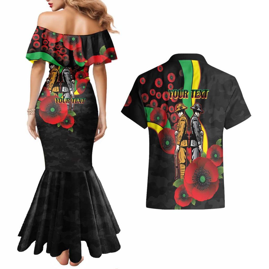 Penrith Panthers ANZAC Personalised Couples Matching Mermaid Dress and Hawaiian Shirt Lest We Forget Poppy Camo