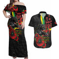 Penrith Panthers ANZAC Personalised Couples Matching Off Shoulder Maxi Dress and Hawaiian Shirt Lest We Forget Poppy Camo