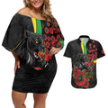 Penrith Panthers ANZAC Personalised Couples Matching Off Shoulder Short Dress and Hawaiian Shirt Lest We Forget Poppy Camo