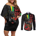 Penrith Panthers ANZAC Personalised Couples Matching Off Shoulder Short Dress and Long Sleeve Button Shirt Lest We Forget Poppy Camo