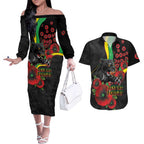 Penrith Panthers ANZAC Personalised Couples Matching Off The Shoulder Long Sleeve Dress and Hawaiian Shirt Lest We Forget Poppy Camo
