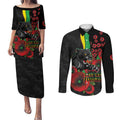 Penrith Panthers ANZAC Personalised Couples Matching Puletasi and Long Sleeve Button Shirt Lest We Forget Poppy Camo