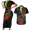 Penrith Panthers ANZAC Personalised Couples Matching Short Sleeve Bodycon Dress and Hawaiian Shirt Lest We Forget Poppy Camo
