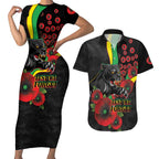 Penrith Panthers ANZAC Personalised Couples Matching Short Sleeve Bodycon Dress and Hawaiian Shirt Lest We Forget Poppy Camo