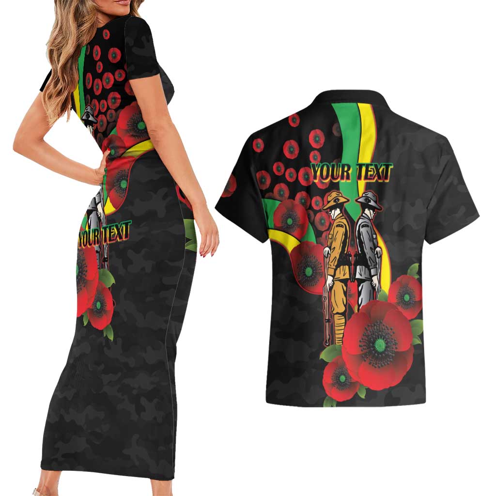 Penrith Panthers ANZAC Personalised Couples Matching Short Sleeve Bodycon Dress and Hawaiian Shirt Lest We Forget Poppy Camo