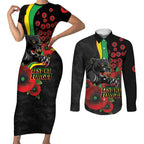 Penrith Panthers ANZAC Personalised Couples Matching Short Sleeve Bodycon Dress and Long Sleeve Button Shirt Lest We Forget Poppy Camo