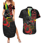 Penrith Panthers ANZAC Personalised Couples Matching Summer Maxi Dress and Hawaiian Shirt Lest We Forget Poppy Camo
