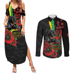 Penrith Panthers ANZAC Personalised Couples Matching Summer Maxi Dress and Long Sleeve Button Shirt Lest We Forget Poppy Camo