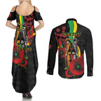 Penrith Panthers ANZAC Personalised Couples Matching Summer Maxi Dress and Long Sleeve Button Shirt Lest We Forget Poppy Camo