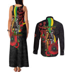 Penrith Panthers ANZAC Personalised Couples Matching Tank Maxi Dress and Long Sleeve Button Shirt Lest We Forget Poppy Camo