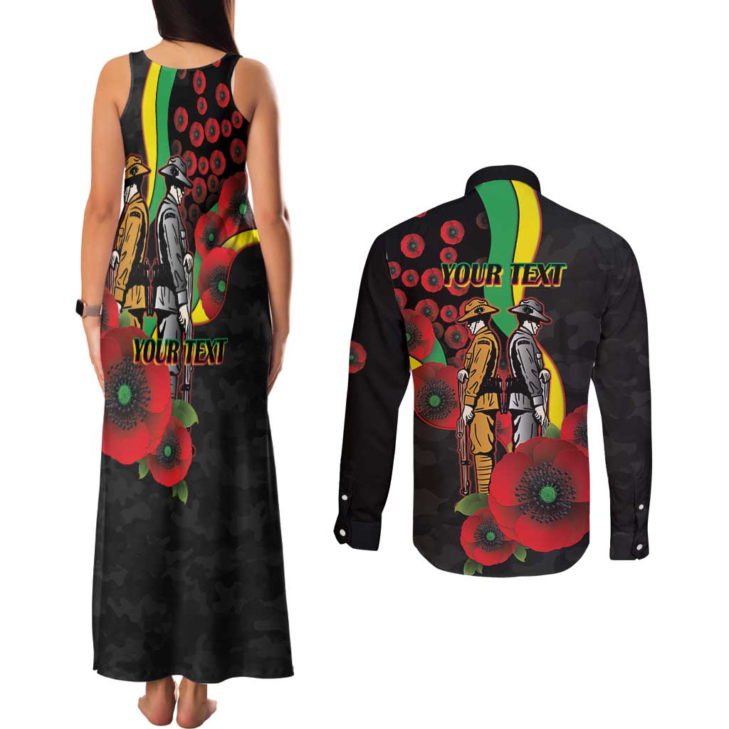 Penrith Panthers ANZAC Personalised Couples Matching Tank Maxi Dress and Long Sleeve Button Shirt Lest We Forget Poppy Camo