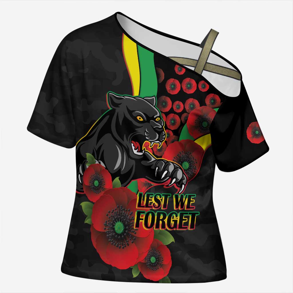 Penrith Panthers ANZAC Personalised Cross Shoulder Shirt Lest We Forget Poppy Camo